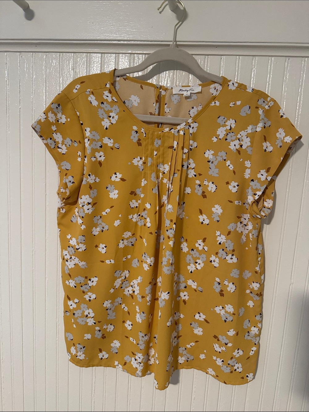 Mustard Floral Pleated Front Blouse - Women
